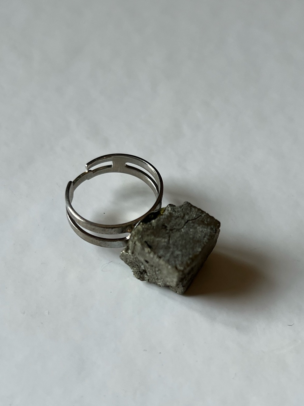 Adjustable Silver-Tone Ring with Raw Pyrite Stone